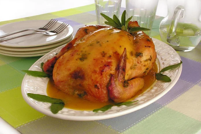 frango assado com suco de laranja