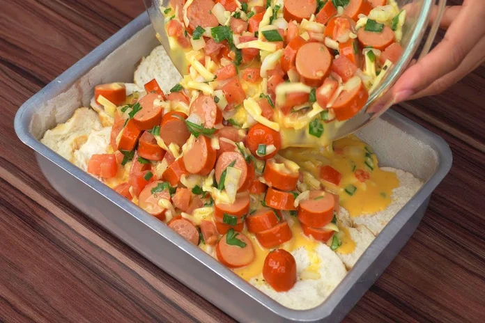 receita de torta de pão com salsicha