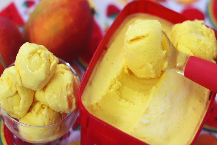 receita de sorvete de manga cremoso e refrescante